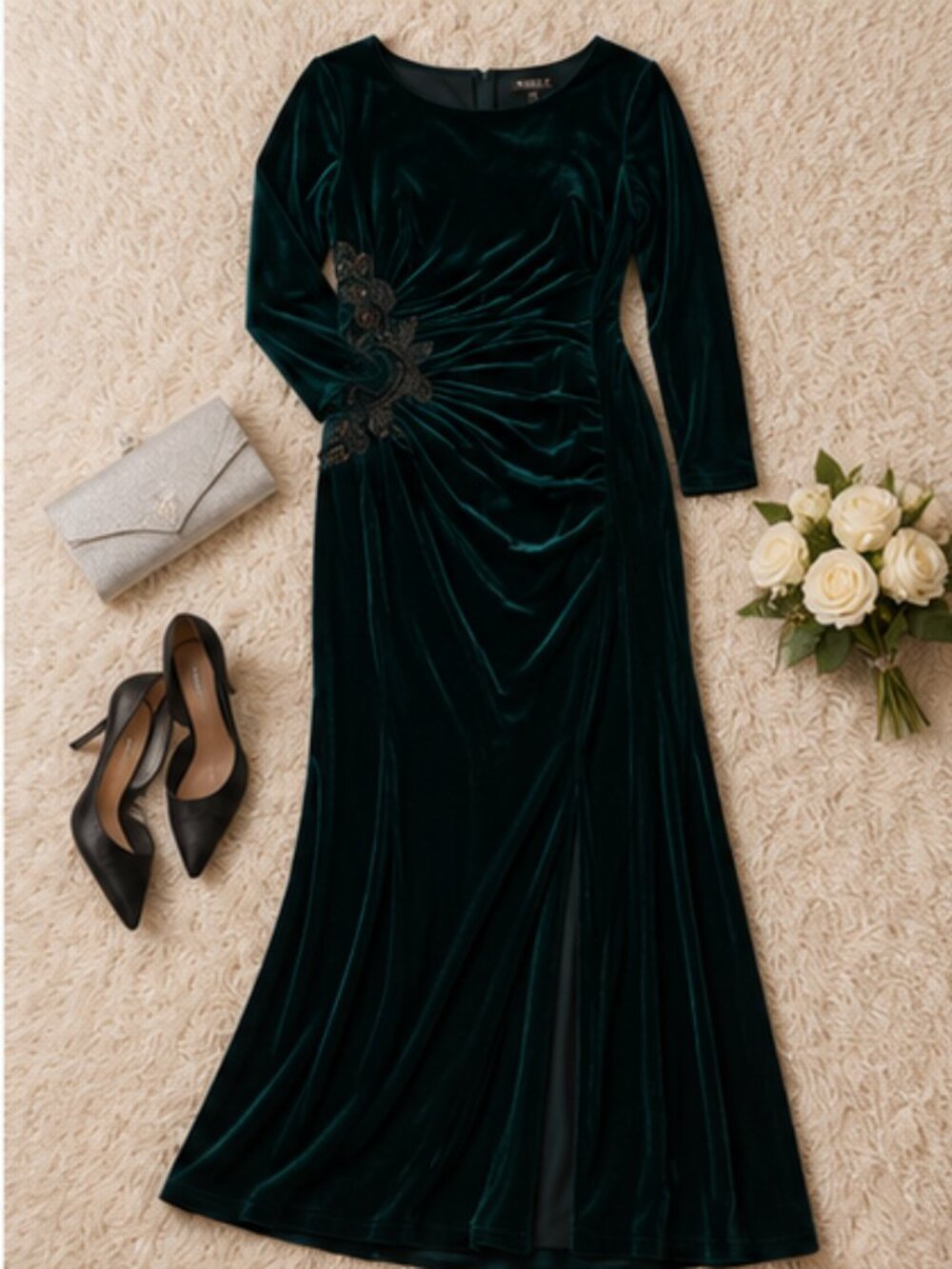 Eliza J Plus Size Side Ruched Slit Velvet Maxi Dress Hunter Green Size 18W NWT